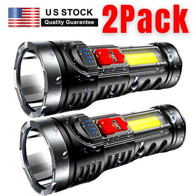 #ad 2 Pack Rechargeable Flashlight Torch Tactical USB Rechargeable amp; Battery US $9.95