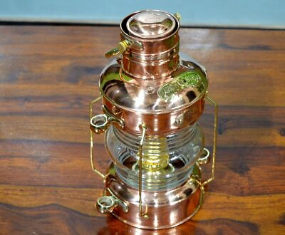 #ad Oil Lantern Copper Finish Marine Maritime Anchor Ship Lantern Brass Oil Lamp $95.41