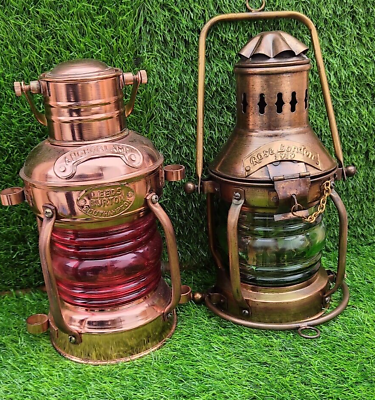 #ad Set of 2 Brass Oil Lamp Lantern Maritime Anchor Ship Lantern Boat Antique Lamp $116.28