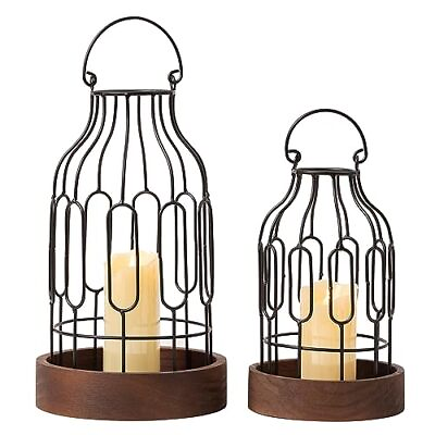 #ad Decorative Rustic Farmhouse Lanterns Set of 2 Vintage Candle Lantern Holder w... $42.12