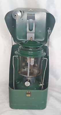 #ad Vintage Coleman 220F Double Mantle Lantern With Metal Guillotine Case 1971 $175.89