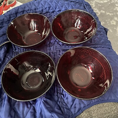 #ad Vintage France Luminarc Ruby Red glass Soup Cereal Bowls set 4 $14.99