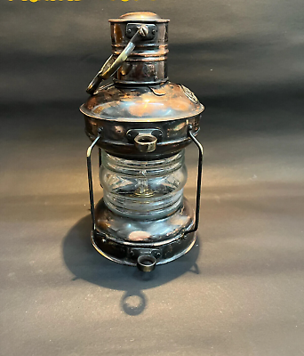 #ad Nautical Brass Antique Oil Lantern LEEDS BURTON Anchor Boat Maritime Ship Lamp $74.00