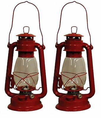 #ad #ad Lot of 2 12 Inch Red Hurricane Kerosene Lantern Light Table Decorative Lamp $28.95