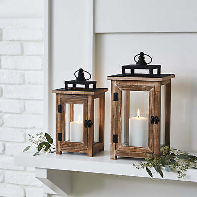 #ad Medium Decorative Wood and Metal Lantern Candle Holder Brown $17.59