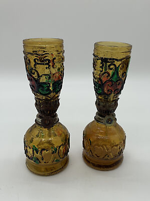#ad Vintage Miniature Stained Glass Kerosene Lantern Set Of 2 Made In Hong Kong Read $18.99