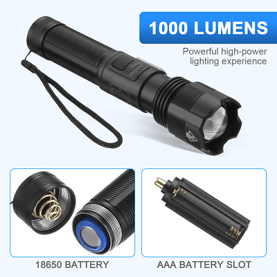 #ad Super Bright 1000000 Lumen Torch Powerful Flashlight Tactical USB Rechargeable $9.59