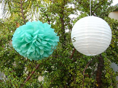 #ad 12x white paper lanterns pom poms engagement wedding birthday venue decoration AU $30.80