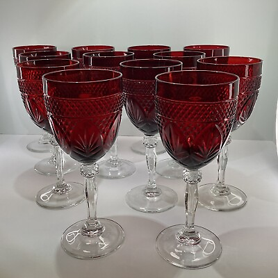 #ad 12 vintage cristal d#x27;arques France Durand ruby red “antique” goblets glasses Bar $299.99