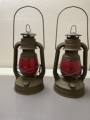 #ad 2 Antique Vintage Dietz NY Little Wizard Lantern Flashed Red Globe Bronze brown $150.00