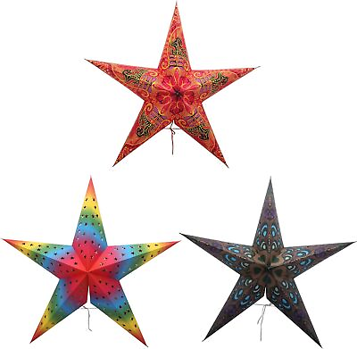 #ad 3 Pcs Multicolor Paper Star Lantern Christmas Foldable Paper Hanging Star Lamps $28.15