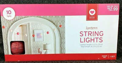 #ad #ad Lantern Decor String Light Set 10ct Party Lights NEW IN BOX Pink Red $14.94