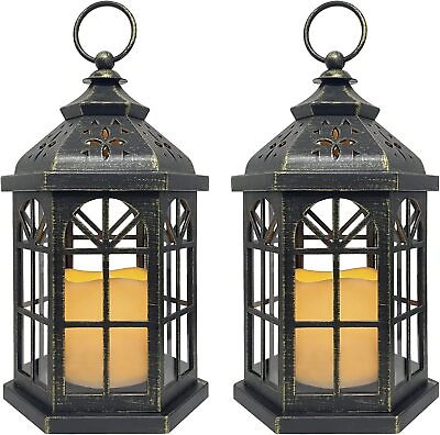 #ad Ramadan Lantern Set Timer Vintage Decorative Lanterns LED Flickering Candles $53.00