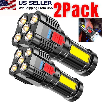 #ad 2 Pack LED Super Bright Flashlight Rechargeable Torch Tactical Lamp USB Recharge $12.99