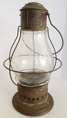 #ad Rare 19th Century Two Burner Whale Oil Lantern With Cage and Glass Shade $499.99