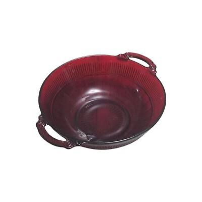 #ad Vintage Anchor Hocking Ruby Red Depression Glass Bowl Open Handles 1936 1940 $14.97