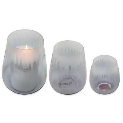 #ad Blue Gray Votive Candle Holders Set of 3 Hurricane Lantern Style $22.99
