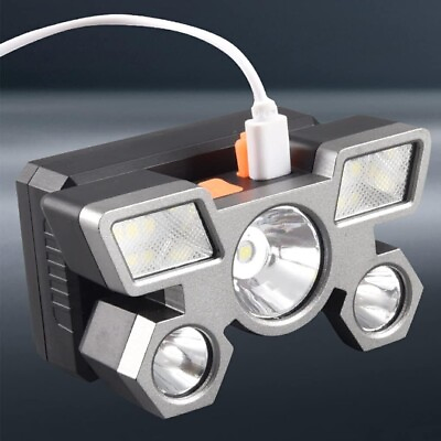 #ad LED Headlamp USB Rechargeable Headlight Flashlight Camping for Hiking Silver $9.39