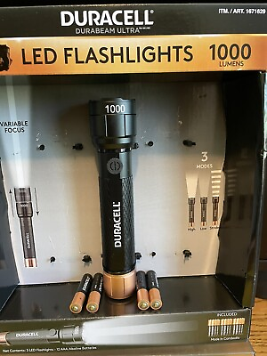 #ad DURACELL 1000 LUMENS ULTRA BEAM FLASHLIGHT W FREE BATTERIES NEW WO PACKAGE $12.50