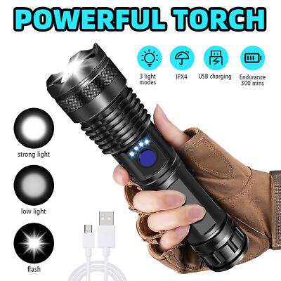 #ad 1200000LM LED Flashlight Tactical Light Super Bright Torch USB Rechargeable Lamp $9.99