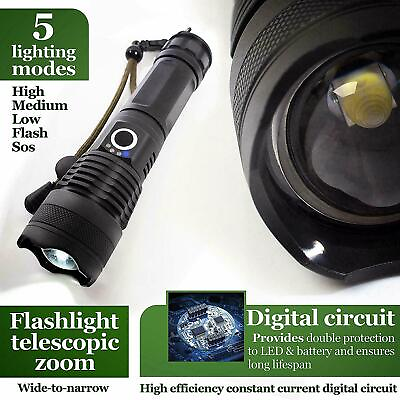#ad 900000 Lumens XHP50 Zoom LED Flashlight Rechargeable Battery Aluminum Lamp Torch $17.99