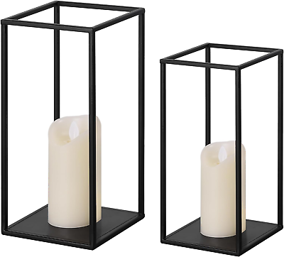 #ad Modern Farmhouse Lantern Decor Black Metal Candle Lanterns Decorative Indoor Se $31.99