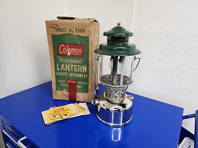 #ad Coleman Chrome Gas Lantern 220D IN BOX A 49 Sunshine of the Night 1949 $320.00