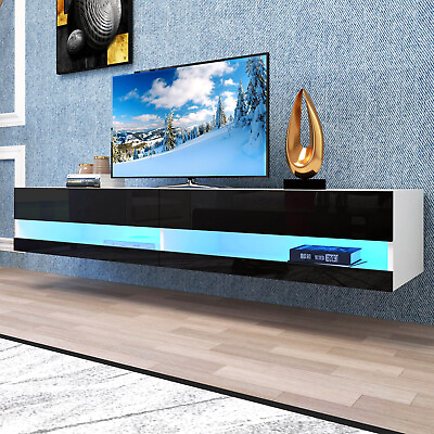 #ad Gloss Floating TV Stand Wall Mounted 20 Color LED Media Console Table For up 80quot; $151.99