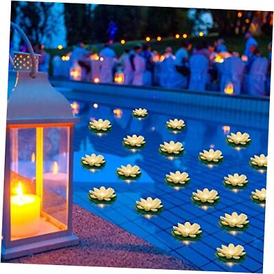 #ad 24 Pcs Floating Pool Lights Lotus Floating Lanterns Lifelike 3.94 Inch White $74.65
