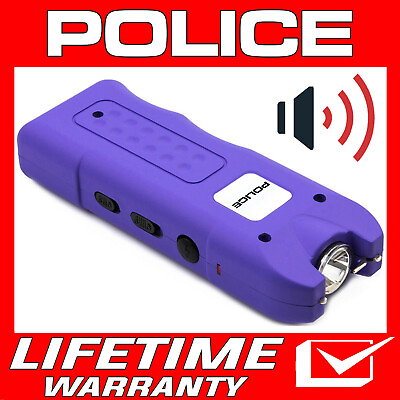 #ad POLICE Stun Gun 628 Rechargeable LED Flashlight Personal Siren Alarm Purple $17.99