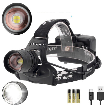 #ad 900000Lm Zoom Headlamp Flashlight LED Rechargeable Head Torch Lamp Light $39.99
