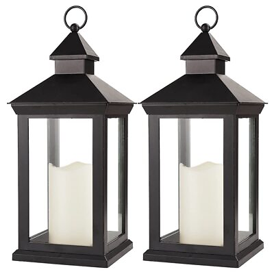 #ad #ad 2 Pack 14quot; Decorative Candle Lantern Black Outdoor Lanterns with Timer Candle... $51.15