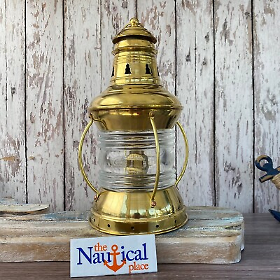 #ad Vintage Brass Ship US Anchor Lantern Polished Finish Nautical Oil Lamps $229.00