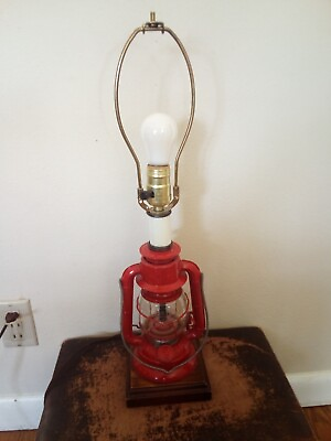 #ad Vintage Dietz #60 Red Kerosene Lantern Electric Table Lamp Light Works Glass $25.00