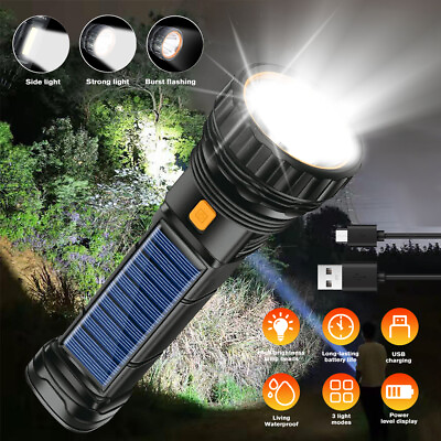 #ad 2 Pack LED Solar Tactical Flashlight Rechargeable Torch Outdoor Lantern Light US $13.99