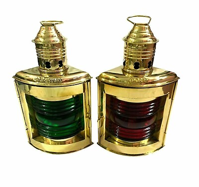 #ad Maritime Brass Oil Lantern Red Green Port Lantern and Star Board Oil Lamp Decor $154.67