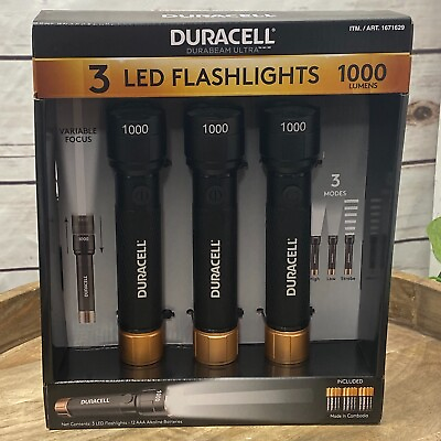 #ad 3 Flashlights Duracell Durabeam Ultra LED 1000 Lumens 12 AAA Alkaline Batteries $30.00
