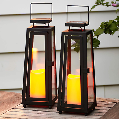 #ad Outdoor Solar Lanterns with Flameless Candles 11 Inch Tall 2 Pack Black Meta $76.99