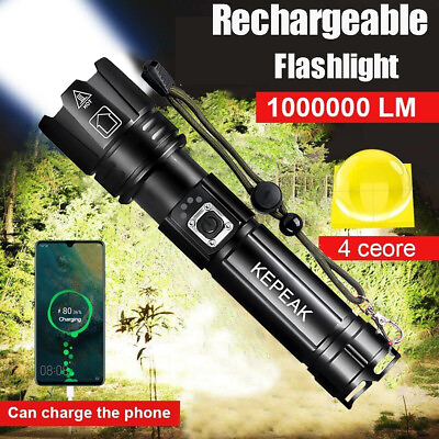 #ad 1000000 Lumens Super Bright LED Tactical Flashlight Rechargeable LED Work Light $22.99