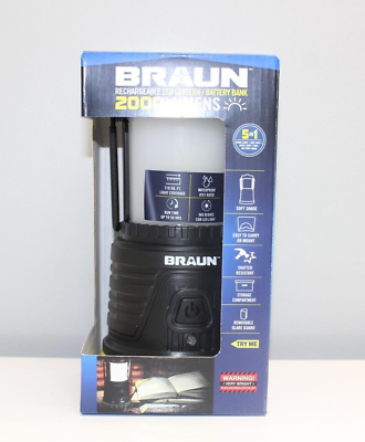 #ad BRAUN 2000 Lumen Rechargeable Waterproof LED Lantern Battery Bank Charge Phone. $45.00