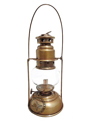 #ad Antique Brass Table Lantern Glass Oil Lamp 11 inch Collectible Home Decorative $45.00