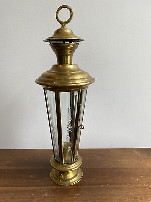#ad #ad Vtg Turkish Brass Paneled Elegant Etched Glass Candle Lantern I O Lighting $90.00