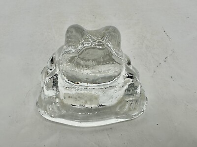 #ad Vintage MCM Viking Glass Frog In Crystal clear With Pristine Label $19.99