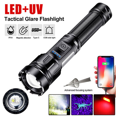 #ad 1000000 Lumens LED Flashlight Tactical Light Super Bright Torch USB Rechargeable $14.71
