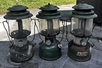 #ad VTG Coleman Lanterns Lot Of 3 1970s 2 220F amp; 220K Pyrex Globe Glass USA As Is $84.99