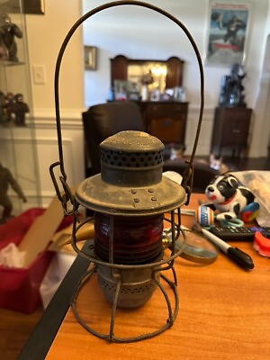 #ad Antique Armspear Manufacturing Co 1925 New York Railroad Lantern Stamped Red $143.99
