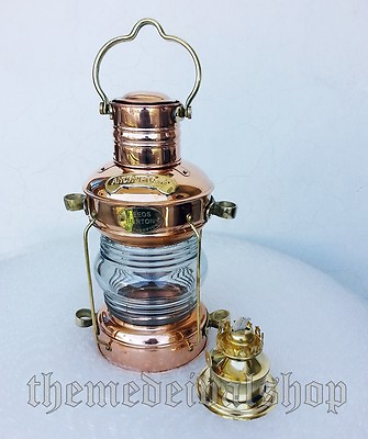 #ad Ship#x27;s Anchor Lantern Oil Lamp Copper amp; Brass 13.5quot; Fresnel Lens Nautical Decor $108.90