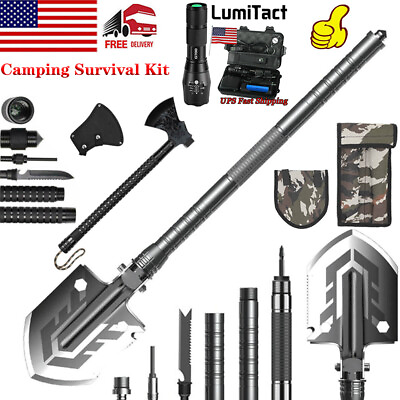 #ad Folding Shovel Axe Tactical Spade Hatchet Outdoor Survival Gear Flashlight Kit $19.99