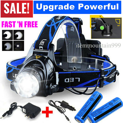 #ad 990000LM LED Headlamp Rechargeable Headlight Zoomable Head Torch Lamp Flashlight $11.50