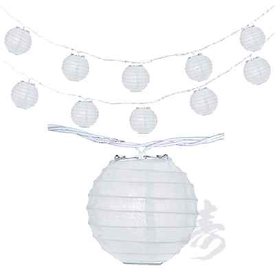 #ad Japanese Chinese 4quot; NYLON Lantern Party String Lights Plain White SET of 10 $18.99